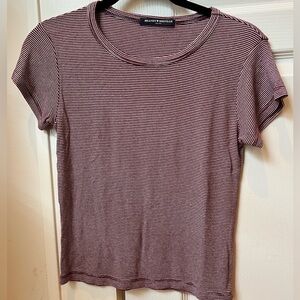 Brandy Melville Ribbed Burgundy & White Striped T-Shirt